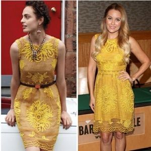 Yoana Baraschi Yellow Floral Lace Midi Dress